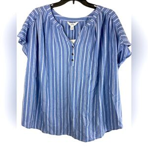 Croft & Barrow Women’s 2XL Blue & White Striped Casual Coastal Short Sleeve Top